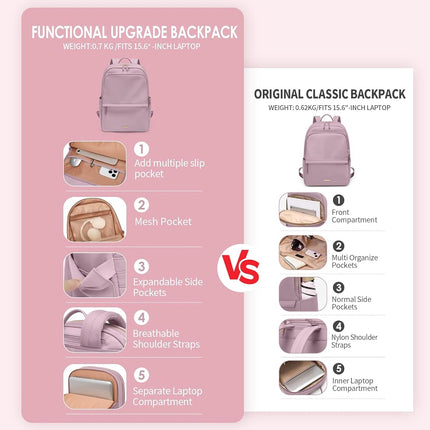 GOLF SUPAGS Laptop Backpack for Women Slim Computer Bag Work Travel College Backpack Purse Fits 15.6 Inch Notebook, Pinkish Purple