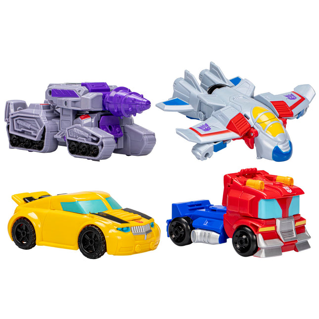 Transformers Toys Heroes vs Villains 4-Pack, Autobot and Decepticon 11-cm Action Figures, Preschool Robot Toys for Children Aged 3 and Up