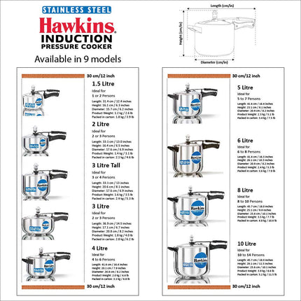 Hawkins Stainless Steel Induction Compatible Wide Pressure Cooker, 3 Litre Capacity, Silver