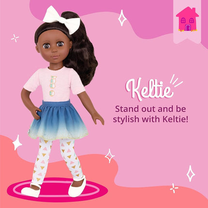 Glitter Girls Keltie 14-Inch Fashion Doll, Poseable Brown Hair Doll, Dolls