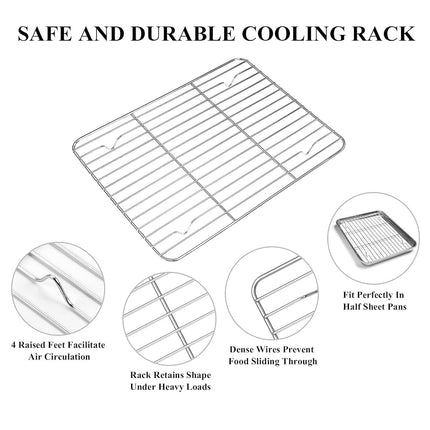 Deedro Baking Sheet with Rack Set [2 Sheets + 2 Racks], Stainless Steel Cookie Half Sheets Baking Pan Oven Tray with Cooling Rack, 10 x 8 x 1 Inch, Heavy Duty, Non-Toxic, Easy Clean