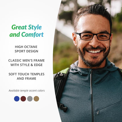 Sportex SAV Men's AR4160 Reading Glasses - Flexible, Durable, Ultra-Lightweight, High-Performance Readers For Men, Gray, 2