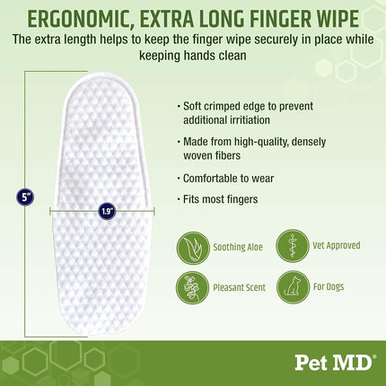 Pet MD Ear Finger Wipes for Dogs - with Eucalyptus and Aloe Vera for Dogs - Alcohol-Free Pet Ear Cleaning Finger Wipes & Puppy Ear Cleaner - Dog Hygiene Products and Supplies - 50ct