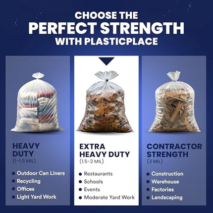 Plasticplace - W55LDC2 55-60 gallon Trash Bags │ 2 Mil │ Clear Heavy Duty Garbage Can Liners │ 38” x 58” 1 Count (Pack of 50)