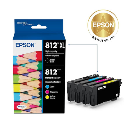 Epson DURABrite Ultra T812 High Capacity Black and Standard Capacity Color Combo Cartridge Ink (T812XL-BCS), Black and Color Combo