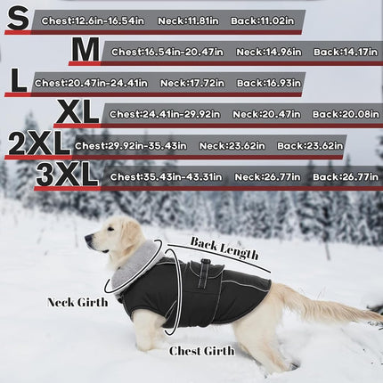 Lelepet Warm Dog Coats for Large Dogs Waterproof Dog Jacket Reflective Pet Fleece Vest Windproof Cold Weather Coats with Adjustable Buckle & Leash Hole, Black, S