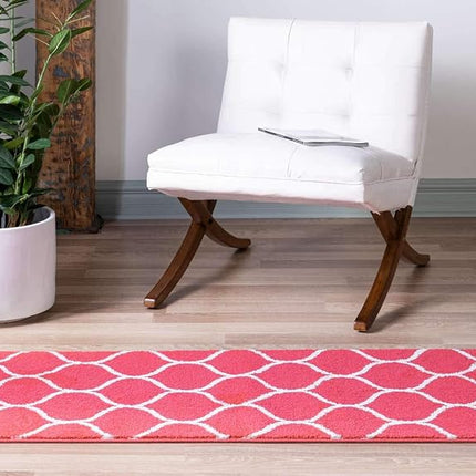 Unique Loom Trellis Frieze Collection Lattice Moroccan Geometric Modern Rasberry Runner Rug (2' 0 x 8' 8)