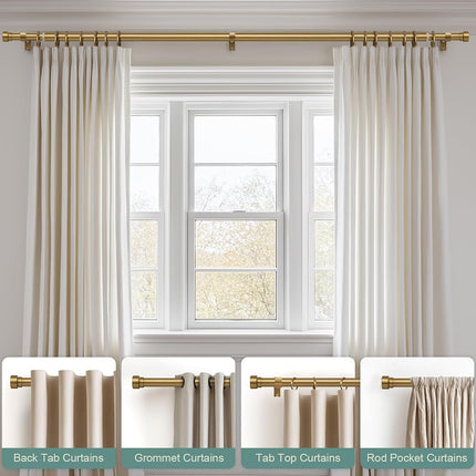 Lootkell Warm Gold Curtain Rods for Windows 72 to 144 Adjustable Length Heavy Duty 1" Diameter Brass Bronze Long Window Curtain Rod with Solid Metal Finials for Outdoor Farmhouse Bedroom Living Room