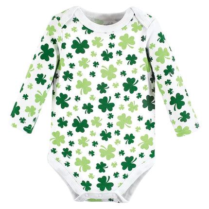 Hudson Baby unisex-baby Cotton Long-sleeve Bodysuits, Lucky Charm, 0-3 Months