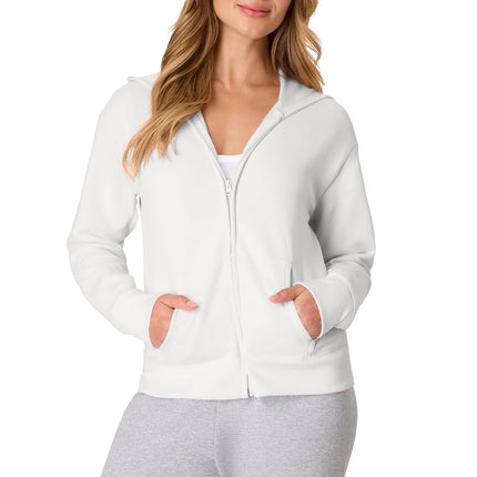 Hanes Women's, EcoSmart Fleece Full Hoodie, Zip-up Hooded Sweatshirt Warm Up or Track Jacket, White, Large