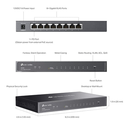 TP-Link TL-SG2008 V3 8 Port Gigabit Smart Managed Switch Omada SDN Integrated IPv6 Static Routing L2/L3/L4 QoS, IGMP & Link Aggregation 5 Year Manufacturer Warranty Powered By PoE