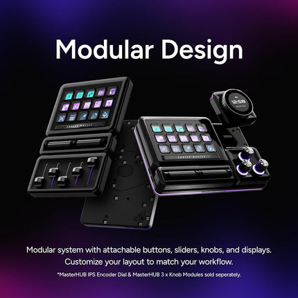 Cooler Master MasterHUB Creator Kit: Fully Modular Allows You to Customize with Base, 15xKeys IPS Display, 2xRoller, and 5xFader Modules - Empowering Your Workflow