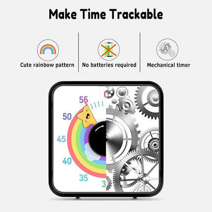 Secura Rainbow Visual Timer, 60-Minute Mechanical Countdown Clock for Classroom or Kitchen, Magnetic Backing, 7.5 Inch, Black & Star