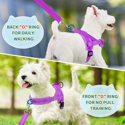 Lukovee Dog Leashes for Small Dogs, Lightweight Soft Small Dog Harness Neck & Chest Adjustable, Reflective Harness Anti-Twis Puppy Harness Vest Harness (Meduim, Purple)