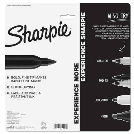 Sharpie Fine Point Permanent Markers, 24-Pack, Assorted Colours (1927352), Package May Vary