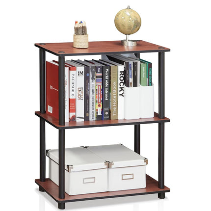 Furinno TURN-N-TUBE Storage Shelves, 3-Tier Book Shelf, Corner Shelf, Toolless Open Shelves, for Organization and Storage, Living Room, Garage, Home Office, Dark Cherry