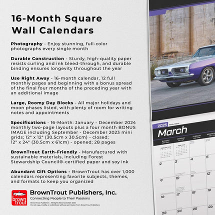 American Muscle Cars OFFICIAL | 2025 12 x 24 Inch Monthly Square Wall Calendar | Foil Stamped Cover | Plastic-Free | BrownTrout | USA Motor Ford Chevrolet Chrysler Oldsmobile Pontiac