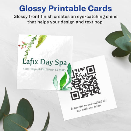Avery Printable Square Business Cards with Sure Feed Technology, 2" x 2", Glossy White Cardstock, Print-to-the-Edge, Laser/Inkjet Cards, 600 Total
