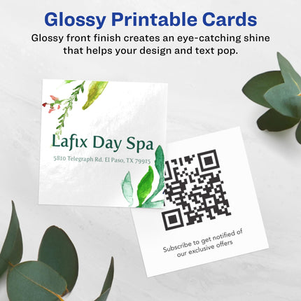 Avery Printable Square Business Cards with Sure Feed Technology, 2" x 2", Glossy White Cardstock, Print-to-the-Edge, Laser/Inkjet Cards, 120 Total