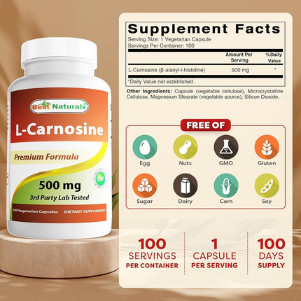 Best Naturals L-Carnosine 500 mg 100 Vcaps