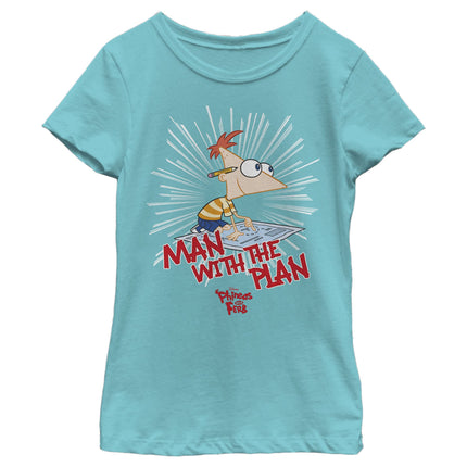 Disney Girl's The Plan Man T-Shirt, Tahi Blue, Lar
