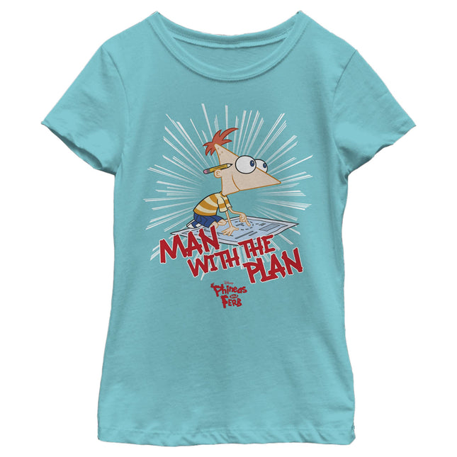 Disney Girl's The Plan Man T-Shirt, Tahi Blue, Lar