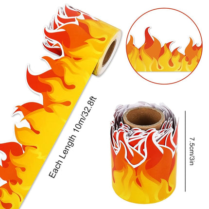 JarThenaAMCS 32.8Ft Fire Bulletin Board Border Red Orange Fire Die Cut Trim Border Roll for School Classroom Chalkboard Party Decoration