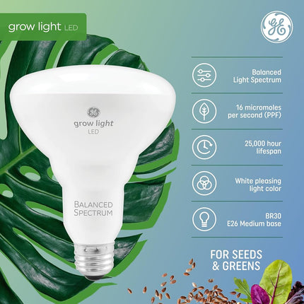 GE Lighting Grow Light for Plants, LED Light Bulb for Seeds and Greens with Balanced Light Spectrum, BR30 Floodlight (2 Pack)