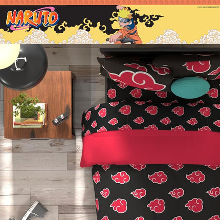 Franco Comforter and Sheet Set, Microfiber, Black-Naruto, 7 Piece Full Size