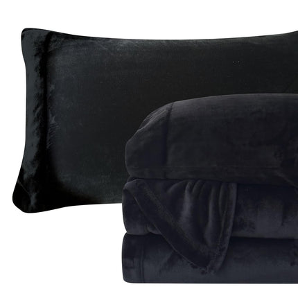Elegant Comfort Luxuriously Soft 4-Piece Velvet Plush Flannel Sheet Set - Premium Quality - Cozy Warm, Anti-Static, Non Pilling Fuzzy Velvet Flannel Fleece Deep Pocket Sheet Set - Twin XL, Black