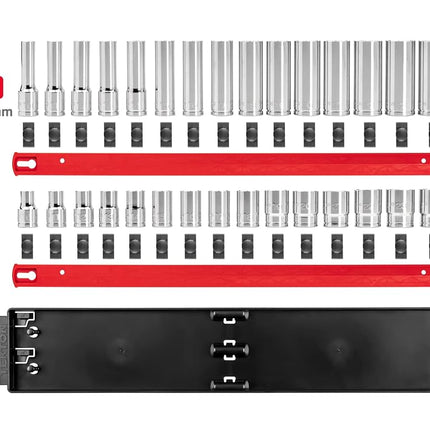 TEKTON 1/2 Inch Drive 12-Point Socket Set with Rails and Tray, 30-Piece (10-24 mm) | SHD92212