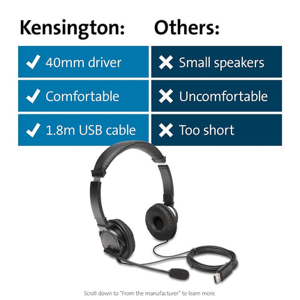 Kensington Wired USB Stereo Headset with Noise-Cancelling Microphone