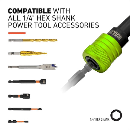 Railer Bit Holder Keychain 5pc - 1/4 inch Hex Shank Bit Holders - Quick-Change Design for Nut Driver, Screwdriver & Drill Bits, Include Keychain Carabiner