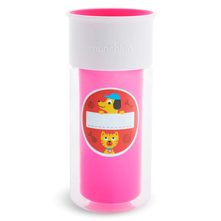 Munchkin Miracle 360 Tasse d'apprentissage isotherme, inclut des autocollants pour personnaliser la tasse, 266 ml, Rose