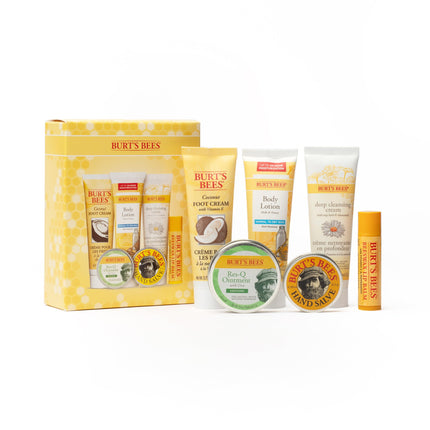 Burt's Bees Timeless Minis Kit with Coconut Foot Cream, Milk & Honey Body Lotion, Soap Bark & Chamomile Deep Cleansing Cream, Res-q Ointment, Hand Ointment and Beeswax Lip Balm