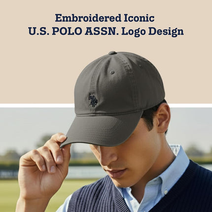U.S. Polo Assn. Men's U.s Polo Assn. Cotton Adjustable Curved Brim With Embroidered Small Pony Logo Baseball Cap, Slate, One Size UK
