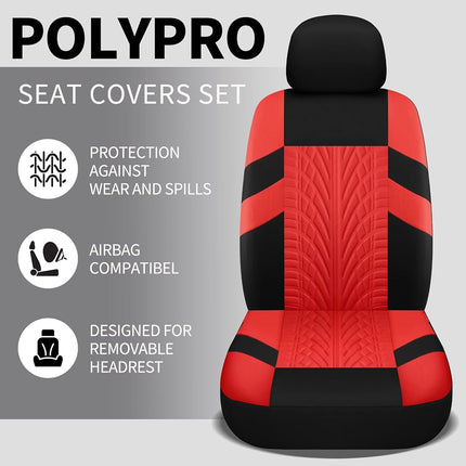VarCozy Car Seat Covers Full Set, Front Seat Covers and Split Rear Bench Seat Covers for Car, Universal Cloth Seat Covers for SUV, Sedan, Van, Automotive Interior Covers, Airbag Compatible, Black&Red