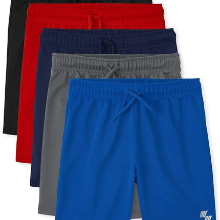The Children's Place Boys' Athletic Basketball Shorts, Black/Tidal/Red/Blue/Gray, X-Small