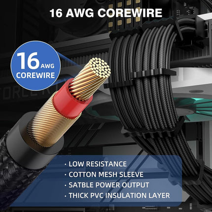 16AWG PSU Cable Extension Kit with Cable Combs,1x24pin ATX/2x8pin(4+4) EPS/3x8pin(6+2) PC Sleeved Cables 30cm Length,Power Supply Extension Cable Kit(Black/Gray)