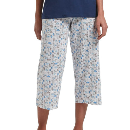 HUE Women's Basic Printed Knit Capri Pajama Sleep Pant, Made with Temperature Control Technology Bottoms, White-ICY Margarita, XL