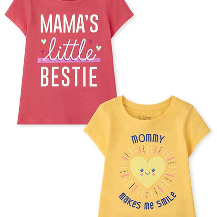 The Children's Place Ensemble de 3 T-shirts graphiques à manches courtes pour bébé et tout-petit fille, Mamas Little Bestie/Mommy Smile, 3T
