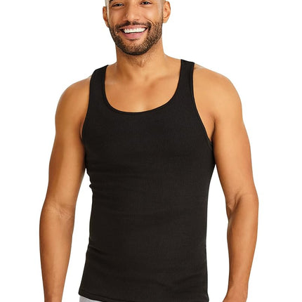 Hanes Ultimate Men's Dyed Tank Grey Underwear, Black/Gray, XL