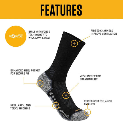 Carhartt Men's Force® Midweight Crew Sock 3 Pairs, Charcoal, XL