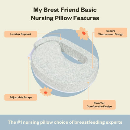 My Brest Friend Basic Nursing Pillow Ergonomic Design Essential Breastfeeding Pillow Support for Mom & Baby, Adjustable Strap & Slipcover, Flowery Meadow