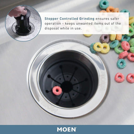Moen GXB75C Host Series Control Activation 3/4 HP Garbage Disposal with Sound Reduction, Power Cord Included