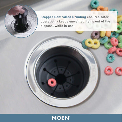 Moen GXB75C Host Series Control Activation 3/4 HP Garbage Disposal with Sound Reduction, Power Cord Included