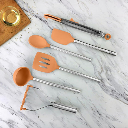 Tovolo 6-Piece Premium Silicone Utensil Set (Apricot): Essential Kitchen Tools | Sturdy Utensils for Home, Apartment, or College Dorms