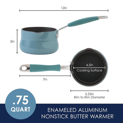 Rachael Ray Cucina Nonstick Butter Warmer, Hard Porcelain Enamel Aluminum, 0.75-Quart, Agave Blue - 16346