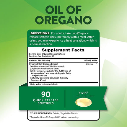 Oregano Oil Softgel Capsules | 1500mg | 90 Count | Contains Carvacrol | Non-GMO, Gluten Free| by Nature's Truth