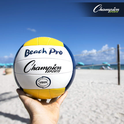 Champion Sports Outdoor Beach Volleyball, Official Size - Durable, Water-Resistant Volleyballs with Synthetic Leather Cover for Recreational, Competitive Play - Premium Volleyball Gear - Blue/Yellow